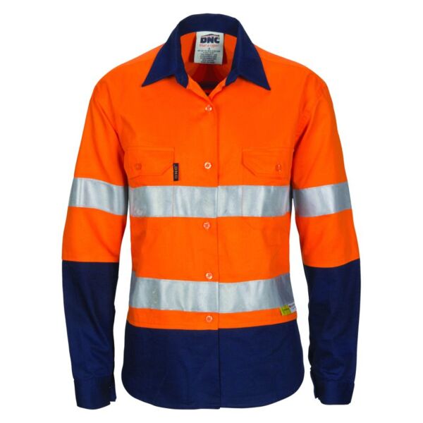 Womens HiVis Two Tone Cool-Breeze Cotton Shirt with 3M R/Tape Long Sleeve Thumbnail